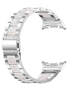 Wearlizer Stainless Steel Bands Compatible with Samsung Galaxy Watch 8 Band 40mm 44mm/Watch 8 Classic 46mm for Women Men, No Gap One-Click Dressy Metal Fashion Rose Gold Bracelet with Resin Inlay