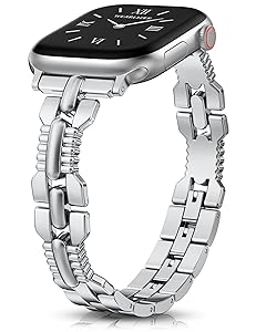 Wearlizer Slim Metal Band Compatible with Apple Watch Bands 42/46/38/40/41/44/45/49mm Women, Thin Dressy Stainless Steel Strap Designer Bracelet for iWatch Series 11 10 9 8 7 6 5 4 SE/Ultra 3 2 1