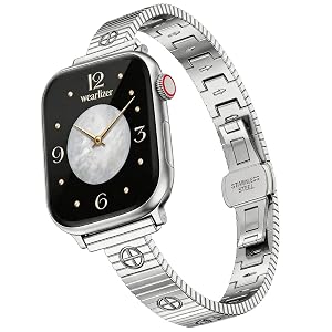 Wearlizer Slim Metal Bracelet Band Compatible with Apple Watch Bands Women | Thin Dressy Designer Stainless Steel Strap for iWatch Series 11 10 9 8 7 6 5 4 SE/Ultra 3 2 1 42/46/38/40/41/44/45/49mm