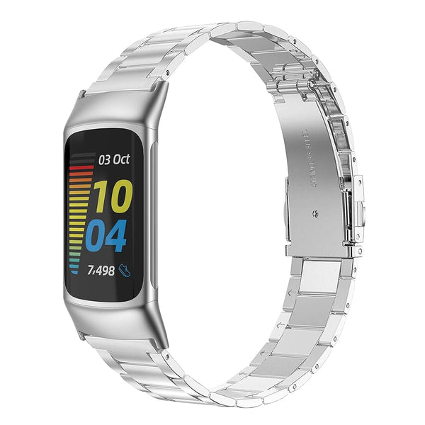 Wearlizer Compatible with Fitbit Charge 6/Charge 5 Bands for Women Men, Classic Stainless Steel Ultra-Thin Lightweight Replacement Straps Charge 6/Charge 5 Bands