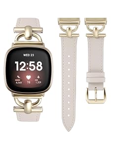 Wearlizer Leather Band Compatible with Fitbit Sense Bands/Fitbit Versa 3 Bands/Sense 2 Bands/Versa 4 Bands for Women, Dressy Leather Strap with D-Shape Metal Buckle for Versa 3 4 Sense 2 Smartwatch