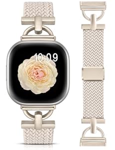 Wearlizer Magnetic Braided Band Compatible with Fitbit Versa 4/Versa 3/Sense 2 1 Bands Women Men, Designer D-Shape Stretchy Elastic Nylon Strap for Versa 3 4 Sense 2 Smartwatch Accessories