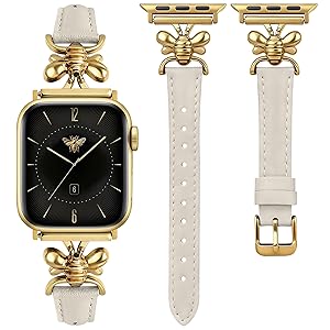 Wearlizer Slim Leather Band Compatible with Apple Watch Bands for Women 40/38/41/44/42/45/46/49mm, Top Genuine Leather Strap with Metal Classy Design for iWatch Series 11 10 9 8 Ultra 7 6 5 4 3 2 1 SE