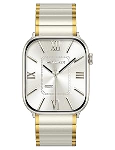 Wearlizer Two Tone Metal Band Compatible with Apple Watch Bands 40/38/41/42/44/45/46/49mm Women Men, Dressy Rectangular Chain Design Durable Stainless Steel Bracelet for iWatch Series 11-1/SE/Ultra