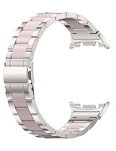 Wearlizer Stainless Steel Bands Compatible with Samsung Galaxy Watch 8 Band 40mm 44mm/Watch 8 Classic 46mm for Women Men, No Gap One-Click Dressy Metal Fashion Rose Gold Bracelet with Resin Inlay
