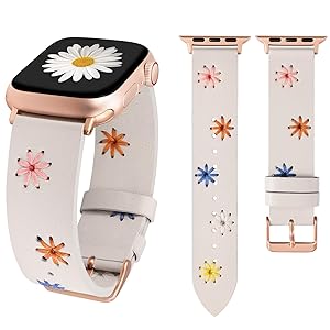 Wearlizer Floral Band Compatible with Apple Watch Bands Women 41/40/38/45/44/42/46/49mm(Ultra) Cute Fancy Handmade Daisy Stitched Leather Designer Strap for iWatch Series 11/10/9/8/SE/7/6/5/4/3/2/1