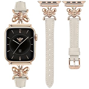 Wearlizer Slim Leather Band Compatible with Apple Watch Bands for Women 40/38/41/44/42/45/46/49mm, Top Genuine Leather Strap with Metal Classy Design for iWatch Series 11 10 9 8 Ultra 7 6 5 4 3 2 1 SE