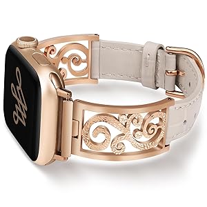 Wearlizer Slim Leather Band Compatible with Apple Watch Bands Women 41/40/38/42/44/45/46/49mm, Dressy Fancy Thin Designer Vintage Filigree Strap for iWatch Series 11 10 9 8 7 6 5 4 3 SE/Ultra 3 2 1