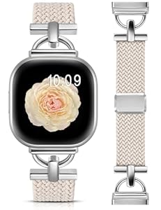Wearlizer Magnetic Braided Band Compatible with Fitbit Versa 4/Versa 3/Sense 2 1 Bands Women Men, Designer D-Shape Stretchy Elastic Nylon Strap for Versa 3 4 Sense 2 Smartwatch Accessories