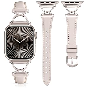 Wearlizer Slim Leather Band Compatible with Apple Watch Bands 40/38/41/44/42/45/46/49mm Women, Dressy Fancy Designer Thin Leather Strap for iWatch Series 11 10 9 8 7 6 5 4 3 SE/Ultra 3 2 1