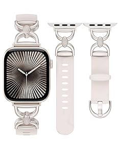 Wearlizer Silicone Band Compatible with Apple Watch Bands for Women 38/40/41/42/44/45/46/49mm, Dressy Strap with Double D-Shaped Metal Elegant Design for iWatch Series Ultra/SE/11/10/9/8/7/6/5/4/3/2/1