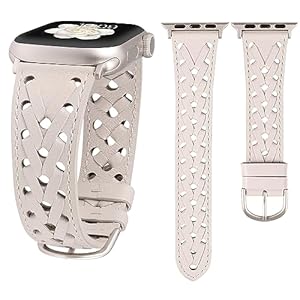 Wearlizer Leather Band Compatible with Apple Watch Band 41/40/38/44/45/46/49/42mm Women Men, Dressy Breathable Hollow-out Braided Strap for iWatch Bands Series 11 10 9 8 7 6 5 4 3 SE/Ultra 3 2 1