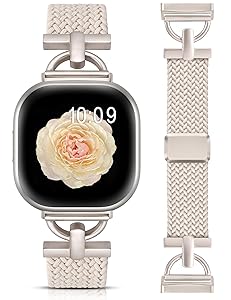 Wearlizer Magnetic Braided Band Compatible with Fitbit Versa 4/Versa 3/Sense 2 1 Bands Women Men, Designer D-Shape Stretchy Elastic Nylon Strap for Versa 3 4 Sense 2 Smartwatch Accessories