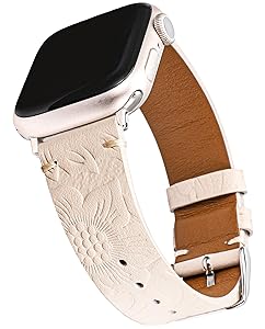 Wearlizer Retro Floral Relief Band Compatible with Apple Watch Bands 41/40/38/4245/44/42/46/49mm, Soft Leather Western Vintage Classical Strap for Women iWatch Series 11/10/9/8/7/6/5/4/3/2/1/SE/Ultra