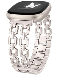 Wearlizer Metal Band Compatible with Fitbit Versa 4 Bands for Woman/Versa 3/Sense 2/Sense Bands Women, Dressy Chain Strap Designer Stainless Steel Bracelet Wristband