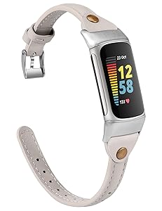Wearlizer Leather Band Compatible with Fitbit Charge 5/6 Bands - Slim Leather Watch Strap Replacement for Women & Men