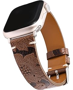 Wearlizer Retro Floral Relief Band Compatible with Apple Watch Bands 41/40/38/4245/44/42/46/49mm, Soft Leather Western Vintage Classical Strap for Women iWatch Series 11/10/9/8/7/6/5/4/3/2/1/SE/Ultra