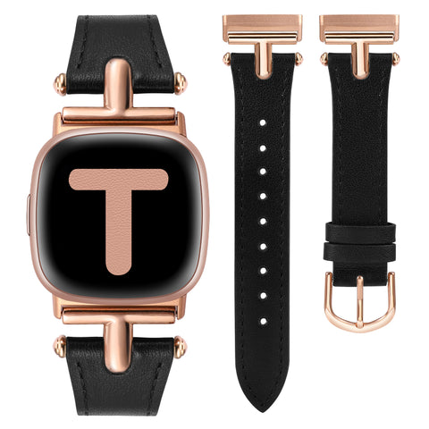 Wearlizer Leather Band Compatible with Fitbit Sense Bands/Fitbit Versa 3 Bands/Sense 2 Bands/Fitbit Versa 4 Bands for Women, Dressy T-Shape Metal Buckle Leather Strap for Versa 3 4/Sense/Sense 2 Watch