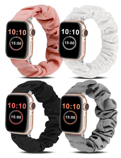 Wearlizer 4 Packs Apple Watch Band Scrunchie Soft Clot Cute Printed Elastic Watch Bands Women Stretchy