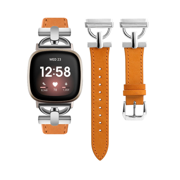 Wearlizer Leather Band Compatible with Fitbit Sense 2 Bands/Versa 4 Bands for Women, Dressy Leather Strap with D-Shape Metal Buckle for Versa 4 Sense 2 Smartwatch