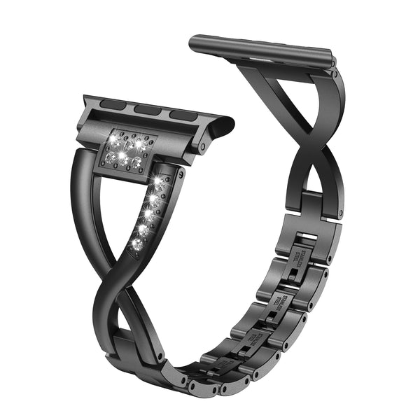 Wearlizer RoseGold Silver Compatible with Apple Watch Band 38/40/41/42mm Women Rhinestone 2-Tone Stainless Bling X-Link Wristband Sleek Bracelet for iWatch Series 11 10 9 8 7 6 5 4 3 SE/Ultra 3 2