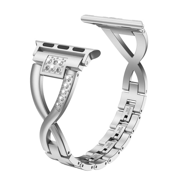 Wearlizer RoseGold Silver Compatible with Apple Watch Band 38/40/41/42mm Women Rhinestone 2-Tone Stainless Bling X-Link Wristband Sleek Bracelet for iWatch Series 11 10 9 8 7 6 5 4 3 SE/Ultra 3 2