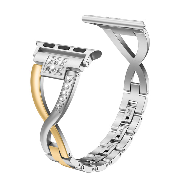 Wearlizer RoseGold Silver Compatible with Apple Watch Band 38/40/41/42mm Women Rhinestone 2-Tone Stainless Bling X-Link Wristband Sleek Bracelet for iWatch Series 11 10 9 8 7 6 5 4 3 SE/Ultra 3 2