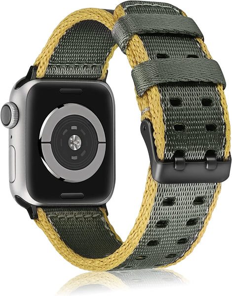 Military Compatible with Apple Watch 42mm 44mm 45mm 41mm 40mm 38mm Men Canvas Nylon Band Double-layer Woven Rugged Strap Soft Wristband for Iwatch Series 7 SE 6 5 4 3 2 1