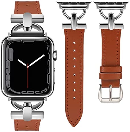 Wearlizer Leather Band Compatible with Apple Watch Band Women 38mm 40mm 41mm 42mm 44mm 45mm 49mm(Ultra), Dressy Fancy Leather Strap with D-Shape Metal Buckle for iWatch Bands Series 8 SE 7 6 5 4 3 2 1