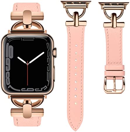 Wearlizer Leather Band Compatible with Apple Watch Band Women 38mm 40mm 41mm 42mm 44mm 45mm 49mm(Ultra), Dressy Fancy Leather Strap with D-Shape Metal Buckle for iWatch Bands Series 8 SE 7 6 5 4 3 2 1