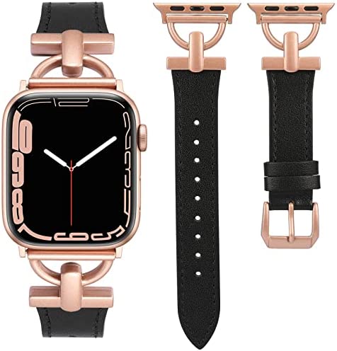 Wearlizer Leather Band Compatible with Apple Watch Band Women 38mm 40mm 41mm 42mm 44mm 45mm 49mm(Ultra), Dressy Fancy Leather Strap with D-Shape Metal Buckle for iWatch Bands Series 8 SE 7 6 5 4 3 2 1