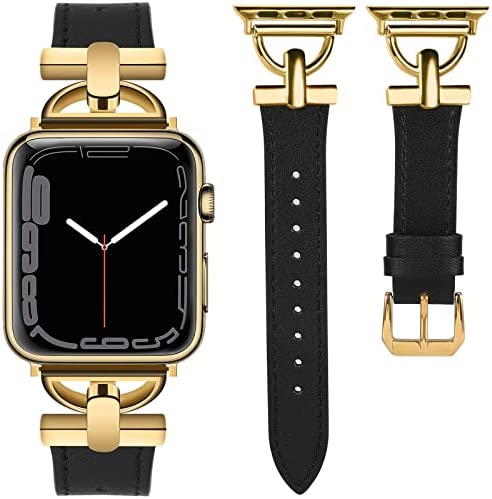 Wearlizer Leather Band Compatible with Apple Watch Band Women 38mm 40mm 41mm 42mm 44mm 45mm 49mm(Ultra), Dressy Fancy Leather Strap with D-Shape Metal Buckle for iWatch Bands Series 8 SE 7 6 5 4 3 2 1