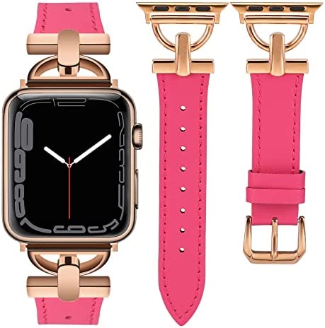 Wearlizer Leather Band Compatible with Apple Watch Band Women 38mm 40mm 41mm 42mm 44mm 45mm 49mm(Ultra), Dressy Fancy Leather Strap with D-Shape Metal Buckle for iWatch Bands Series 8 SE 7 6 5 4 3 2 1