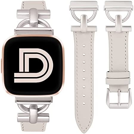 Wearlizer Leather Band Compatible with Fitbit Versa 2 Bands for Women, Dressy Slim Leather Strap Wristband with D-Shape Metal Buckle for Fitbit Versa/Versa 2/Versa Lite/Versa SE Smart Watch