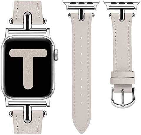 Wearlizer Leather Band Compatible with Apple Watch Band Women 38mm 40mm 41mm 42mm 44mm 45mm 49mm Dressy Fashion Leather Strap with T-shape Metal Buckle for iWatch Bands Ultra SE Series 8 7 6 5 4 3 2 1