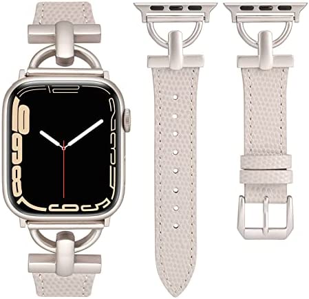 Wearlizer Leather Band Compatible with Apple Watch Band Women 38mm 40mm 41mm 42mm 44mm 45mm 49mm(Ultra), Dressy Fancy Leather Strap with D-Shape Metal Buckle for iWatch Bands Series 8 SE 7 6 5 4 3 2 1