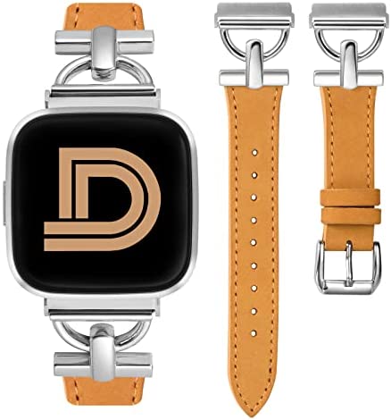 Wearlizer Leather Band Compatible with Fitbit Versa 2 Bands for Women, Dressy Slim Leather Strap Wristband with D-Shape Metal Buckle for Fitbit Versa/Versa 2/Versa Lite/Versa SE Smart Watch