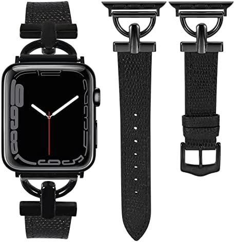 Wearlizer Leather Band Compatible with Apple Watch Band Women 38mm 40mm 41mm 42mm 44mm 45mm 49mm(Ultra), Dressy Fancy Leather Strap with D-Shape Metal Buckle for iWatch Bands Series 8 SE 7 6 5 4 3 2 1