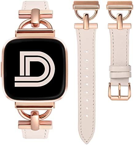 Wearlizer Leather Band Compatible with Fitbit Versa 2 Bands for Women, Dressy Slim Leather Strap Wristband with D-Shape Metal Buckle for Fitbit Versa/Versa 2/Versa Lite/Versa SE Smart Watch