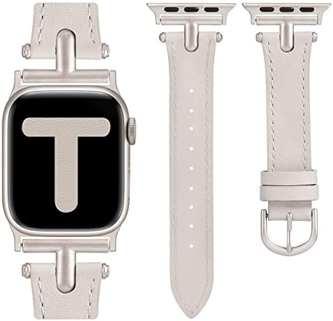 Wearlizer Leather Band Compatible with Apple Watch Band Women 38mm 40mm 41mm 42mm 44mm 45mm 49mm Dressy Fashion Leather Strap with T-shape Metal Buckle for iWatch Bands Ultra SE Series 8 7 6 5 4 3 2 1