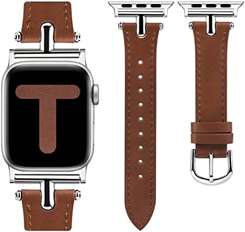 Wearlizer Leather Band Compatible with Apple Watch Band Women 38mm 40mm 41mm 42mm 44mm 45mm 49mm Dressy Fashion Leather Strap with T-shape Metal Buckle for iWatch Bands Ultra SE Series 8 7 6 5 4 3 2 1