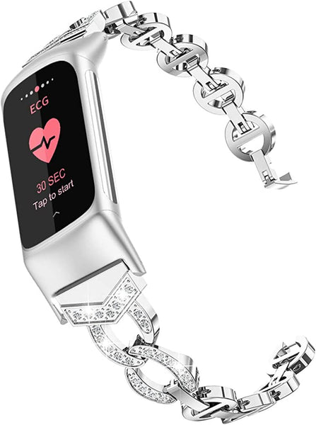 Wearlizer Compatible with Fitbit Charge 5 Bands, Adjustable Premium Metal Straps Bling Bracelet Dressy Wristbands Cute Accessories Replacement Bands for Fitbit Charge 5 Bands for Women