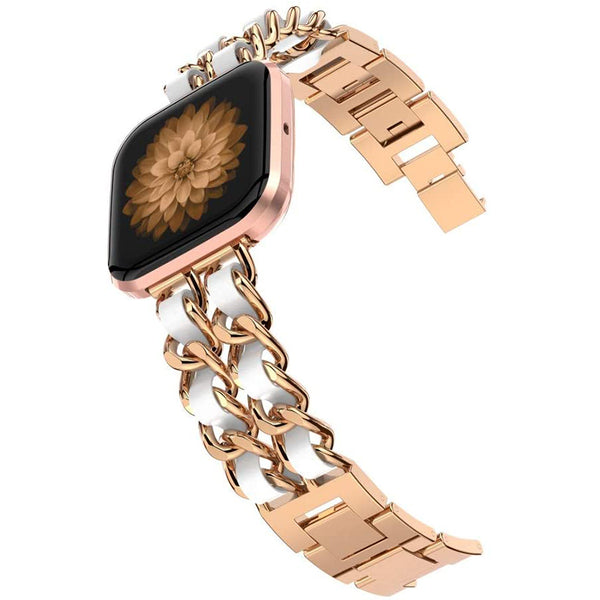 Wearlizer Chain  Fitbit Versa 2/Fitbit Versa/Versa Lite Bands for Women Metal Chain Interlaced with Leather Strap