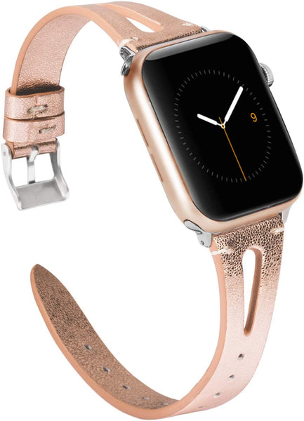 Wearlizer Beige Leather Compatible with Apple Watch Band 38mm 40mm 41mm for iWatch SE Womens Mens Special Triangle Hole Straps Wristband Cool Replacement Bracelet (Metal Buckle) Series 8 7 6 5 4 3 2 1