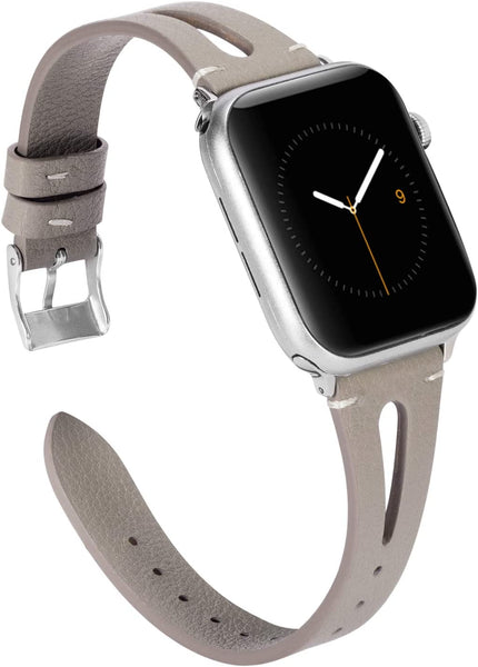 Wearlizer Beige Leather Compatible with Apple Watch Band 38mm 40mm 41mm for iWatch SE Womens Mens Special Triangle Hole Straps Wristband Cool Replacement Bracelet (Metal Buckle) Series 8 7 6 5 4 3 2 1