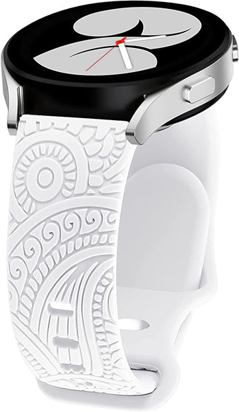 Floral Engraved Silicone Band 20mm Compatible with Samsung Galaxy Watch 4 Band 40mm 44mm/Watch 3 41mm/Active 2 Watch Bands 40mm 44mm/Watch 4 Classic 42mm 46mm, Sport Soft Smartwatch Strap for Women