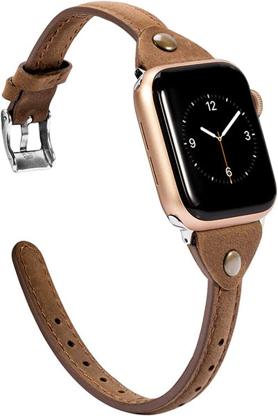 Wearlizer Beige Leather Compatible with Apple Watch Leather Band 38mm 40mm 41mm for iWatch SE Women Men Slim Strap Wristband Leisure Unique Rivet Bracelet (Silver Metal Clasp) Series 8 7 6 5 4 3 2 1