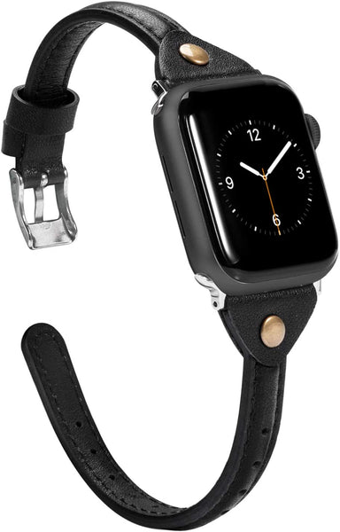 Wearlizer Beige Leather Compatible with Apple Watch Leather Band 38mm 40mm 41mm for iWatch SE Women Men Slim Strap Wristband Leisure Unique Rivet Bracelet (Silver Metal Clasp) Series 8 7 6 5 4 3 2 1