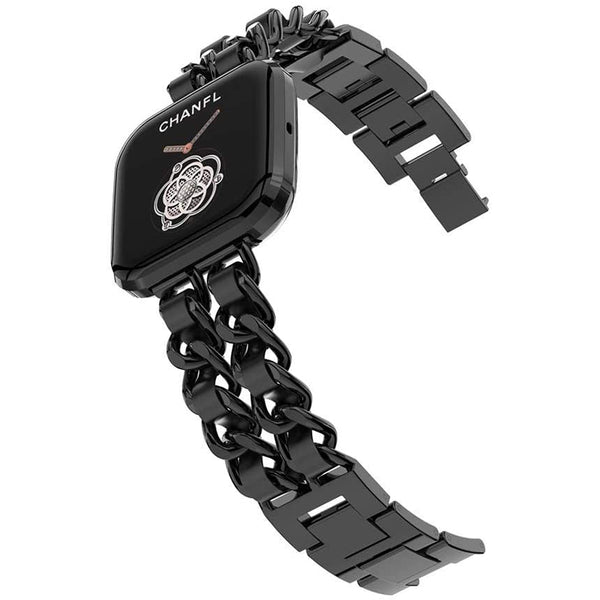 Wearlizer Chain  Fitbit Versa 2/Fitbit Versa/Versa Lite Bands for Women Metal Chain Interlaced with Leather Strap