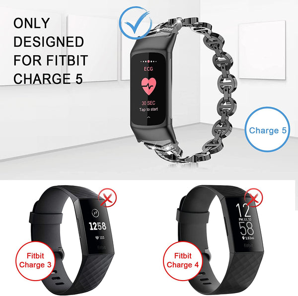 Wearlizer Compatible with Fitbit Charge 5 Bands, Adjustable Premium Metal Straps Bling Bracelet Dressy Wristbands Cute Accessories Replacement Bands for Fitbit Charge 5 Bands for Women
